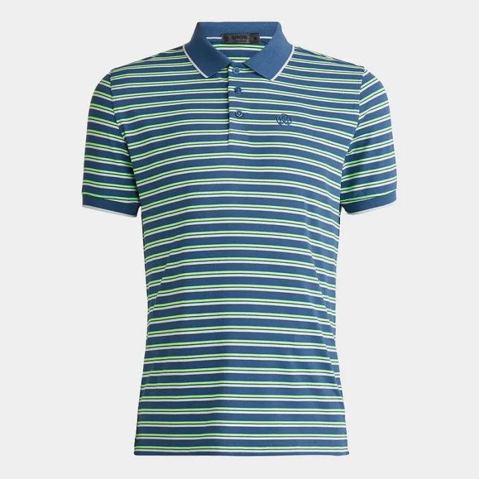 GFORE PERFORATED STRIPE BANDED SLEEVE TECH JERSEY POLO Slate Men Polos and Shirts