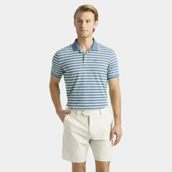 GFORE PERFORATED STRIPE BANDED SLEEVE TECH JERSEY POLO Slate Men Polos and Shirts