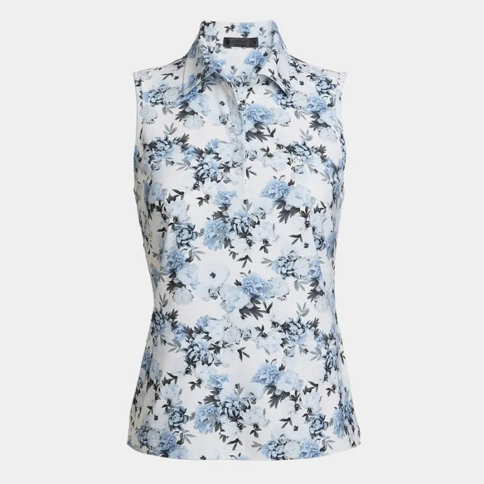 GFORE PHOTO FLORAL SILKY TECH NYLON SLEEVELESS POLO Snow Women Polos