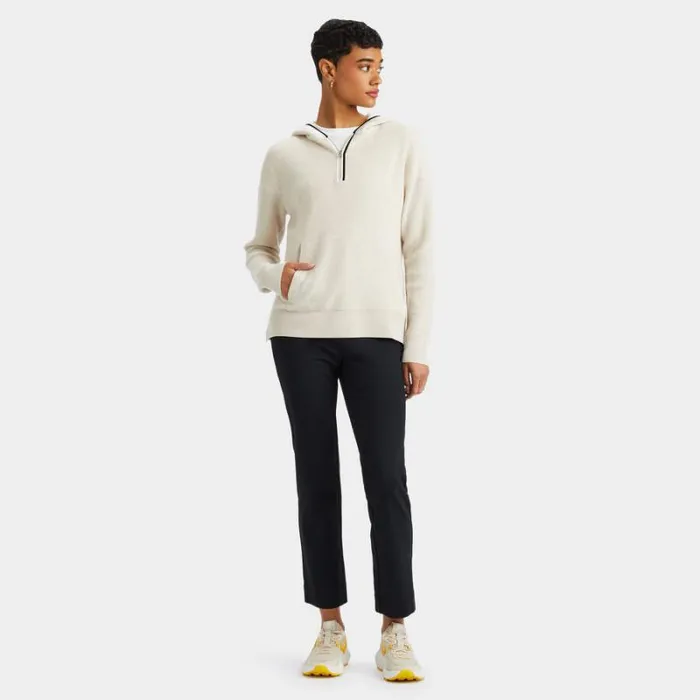 GFORE WAFFLE STITCH MERINO WOOL HOODED QUARTER ZIP SWEATER Stone Heather Women Sweaters