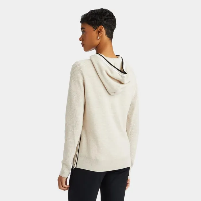 GFORE WAFFLE STITCH MERINO WOOL HOODED QUARTER ZIP SWEATER Stone Heather Women Sweaters
