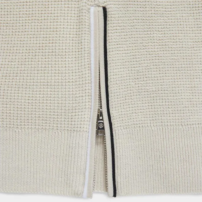 GFORE WAFFLE STITCH MERINO WOOL HOODED QUARTER ZIP SWEATER Stone Heather Women Sweaters
