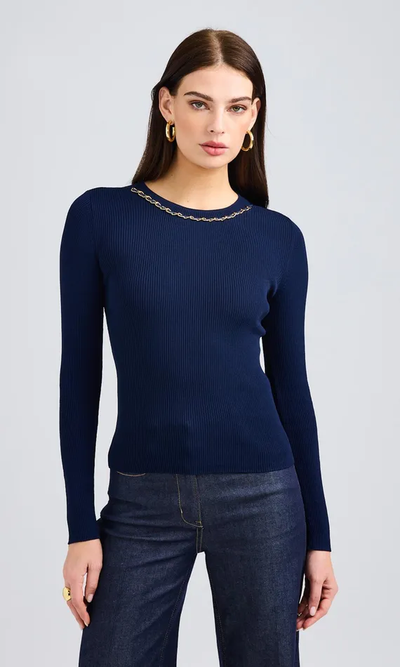 Generation Love Clothing Sweaters and Sweatshirts Elda Chain Sweater Navy 8211 Women