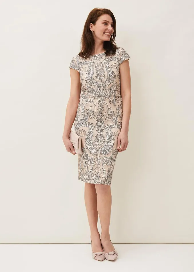 Genevieve Tapework Lace Dress Oysternavy Women Phase Eight Dresses