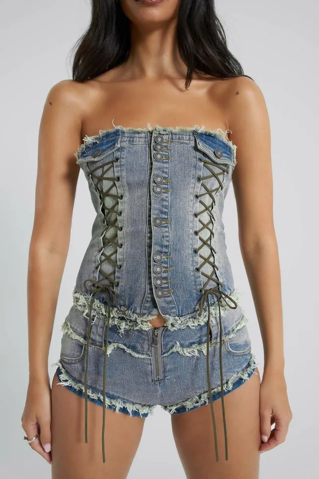Get Riding 5 In 1 Detachable Denim Jumpsuit Blue Women Jaded London Corsets