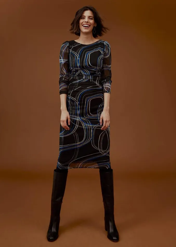 Gizelle Swirl Long Sleeved Dress Cobaltblack Women Phase Eight Dresses