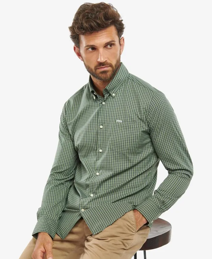 Grove Tailored LongSleeved Shirt Navy Men Barbour Shirts