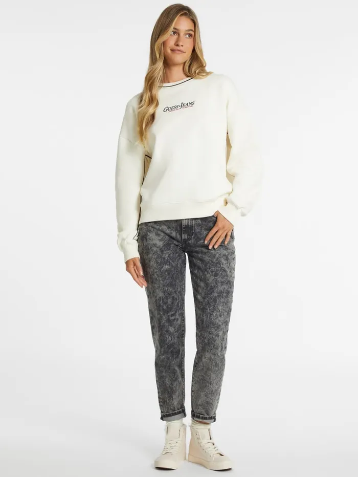 GUESS Activewear Oversized Contrast Piping Logo Sweatshirt Gray 8211 Women