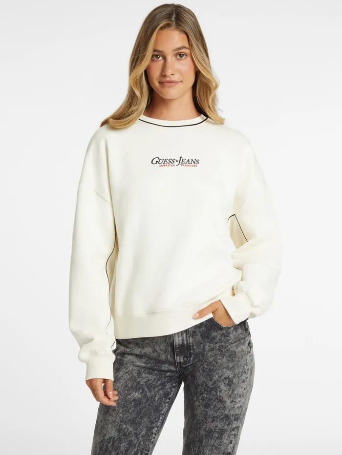GUESS Activewear Oversized Contrast Piping Logo Sweatshirt Gray 8211 Women