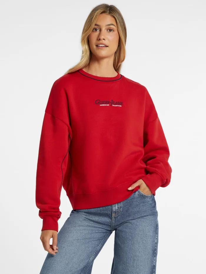 GUESS Activewear Oversized Contrast Piping Logo Sweatshirt Gray 8211 Women
