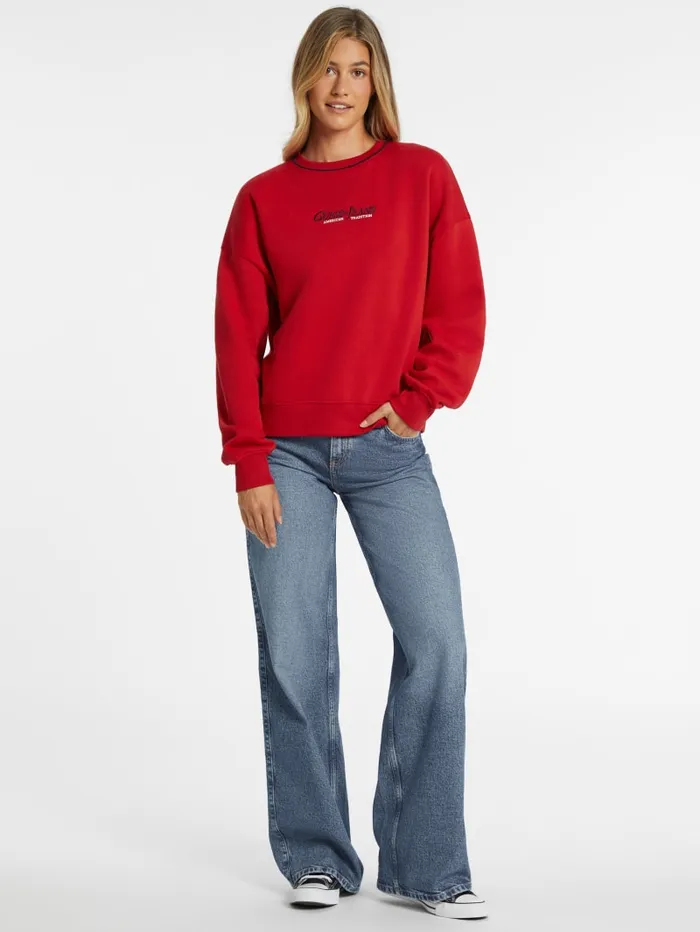 GUESS Activewear Oversized Contrast Piping Logo Sweatshirt Gray 8211 Women