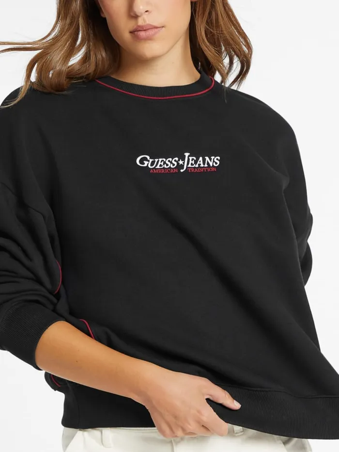 GUESS Activewear Oversized Contrast Piping Logo Sweatshirt Gray 8211 Women