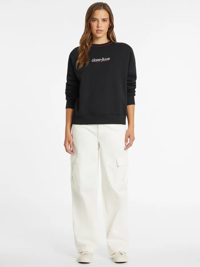 GUESS Activewear Oversized Contrast Piping Logo Sweatshirt Gray 8211 Women