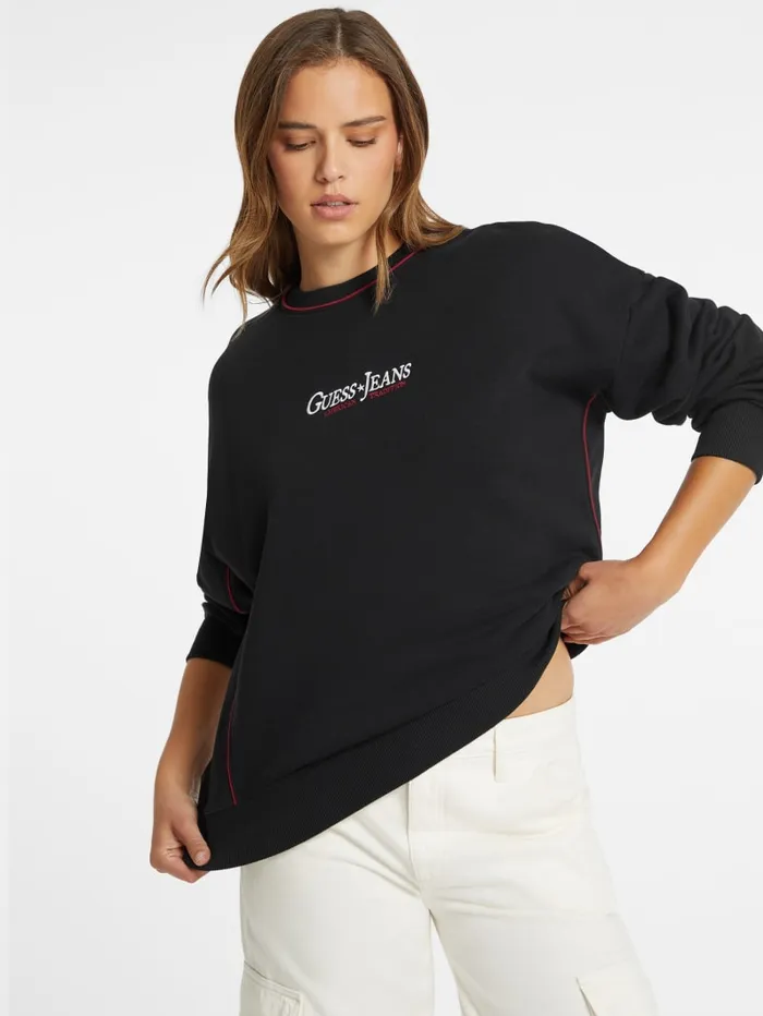 GUESS Activewear Oversized Contrast Piping Logo Sweatshirt Gray 8211 Women