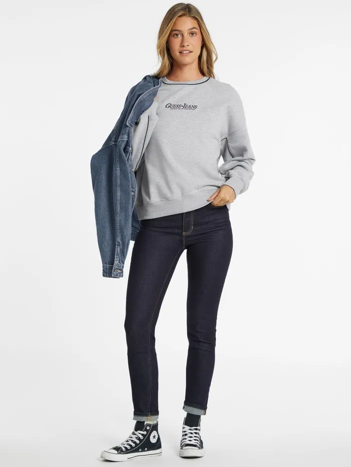 GUESS Activewear Oversized Contrast Piping Logo Sweatshirt Gray 8211 Women