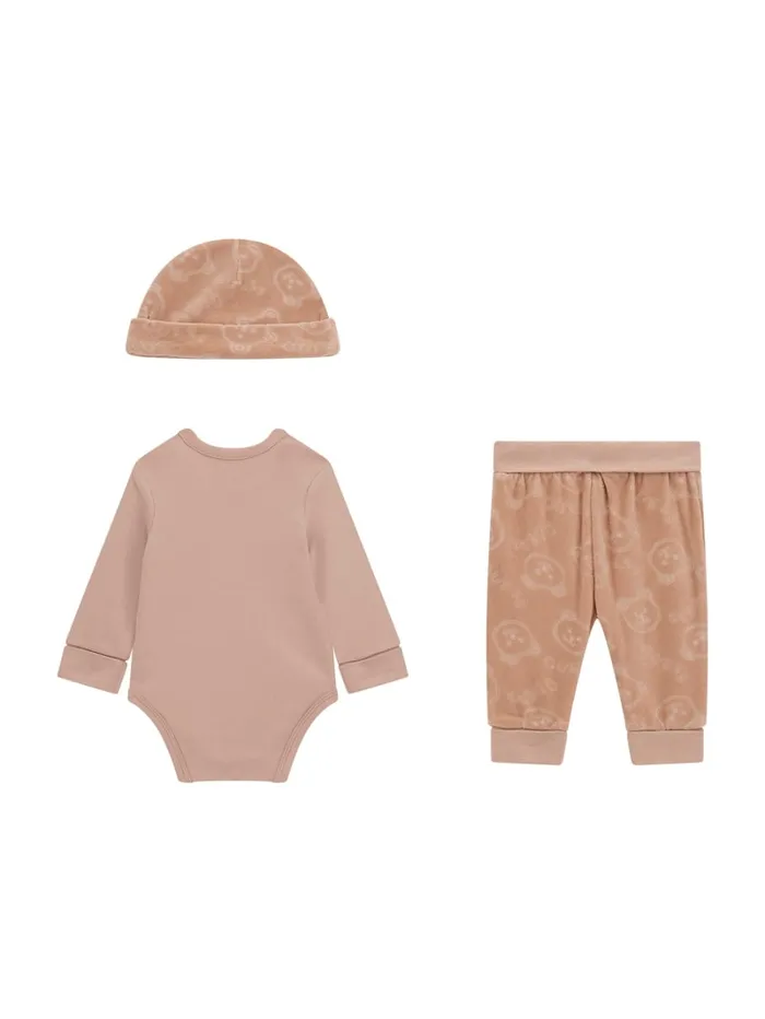 GUESS Baby Boy 0 24M Eco Teddy Bear Bodysuit Pants And Hat Set 012M Pink 8211 Kids