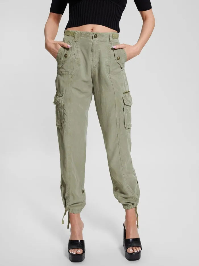 GUESS Bottoms Eco Nessi Linen Cargo Pants Green 8211 Women