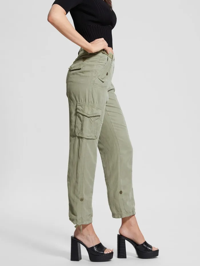 GUESS Bottoms Eco Nessi Linen Cargo Pants Green 8211 Women