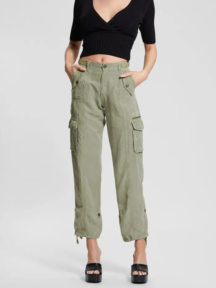 GUESS Bottoms Eco Nessi Linen Cargo Pants Green 8211 Women