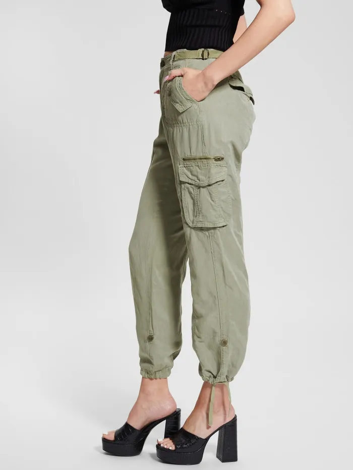GUESS Bottoms Eco Nessi Linen Cargo Pants Green 8211 Women