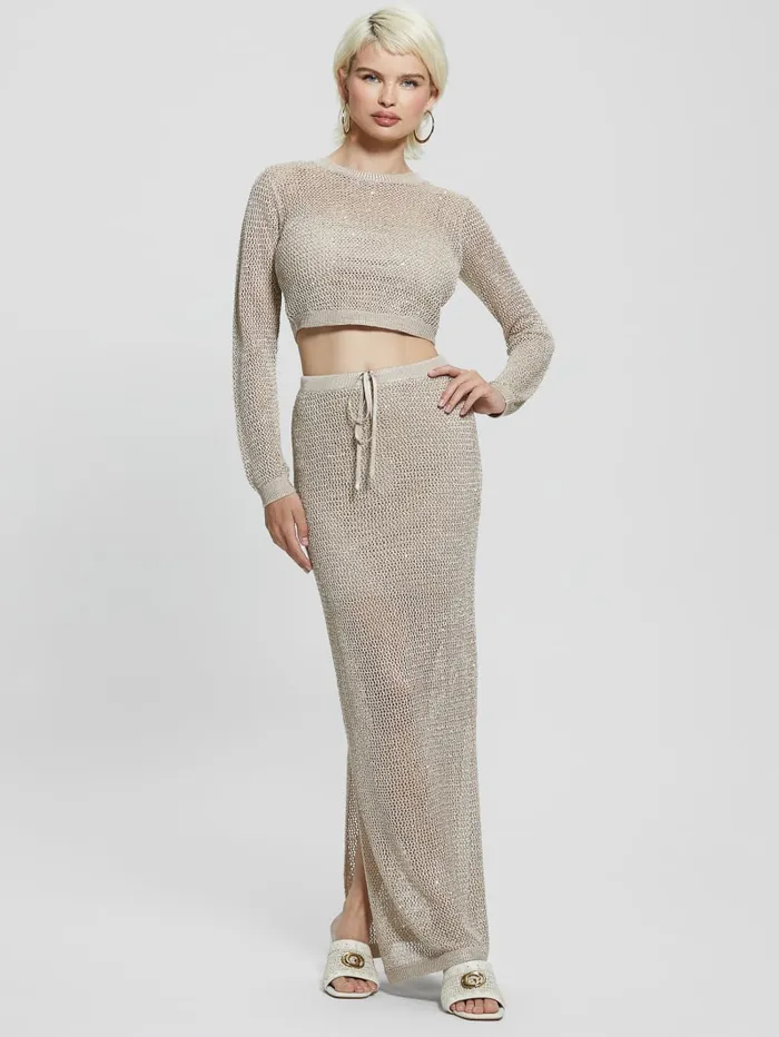 GUESS Bottoms Morgen Sequin Sweater Maxi Skirt Black 8211 Women