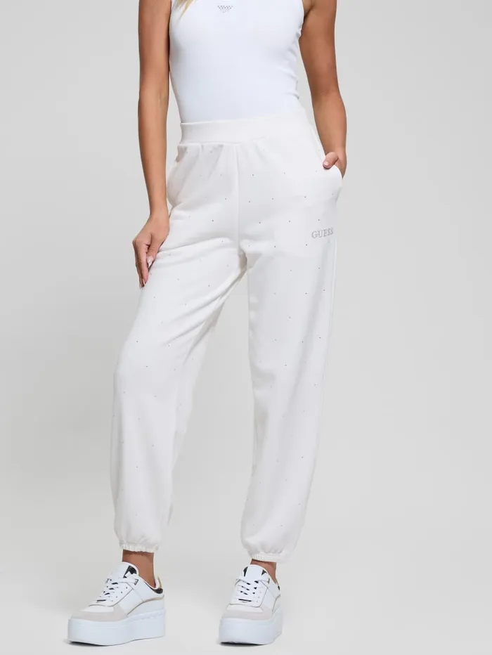 GUESS Bottoms Rhinestones Jogger White 8211 Women