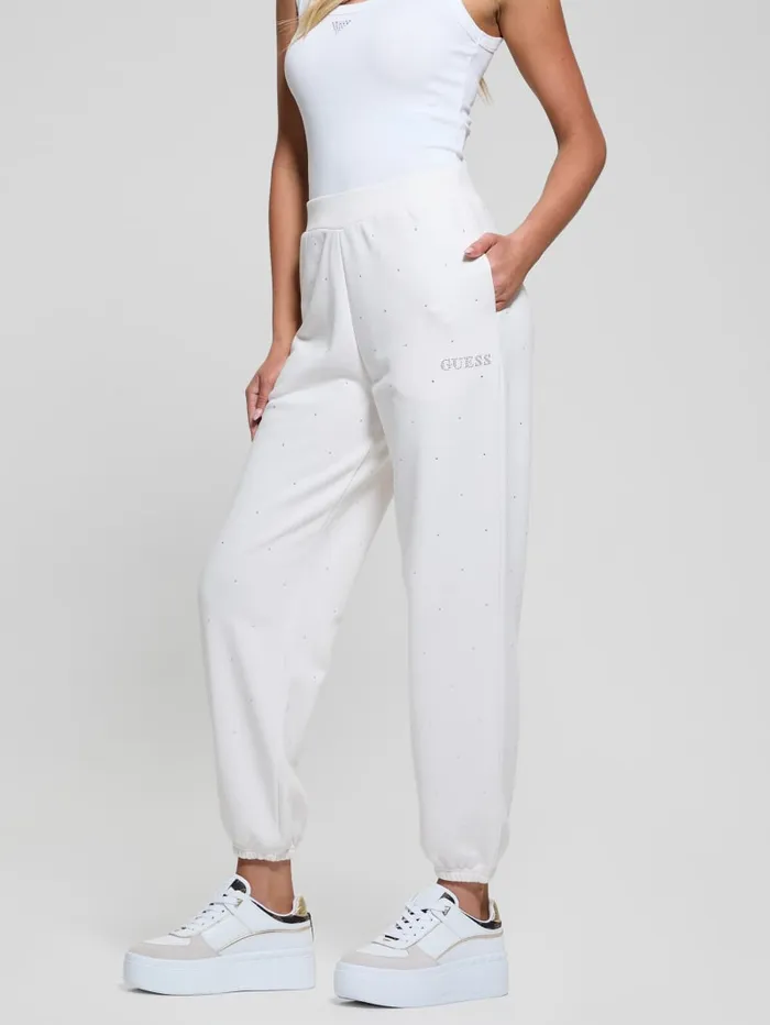 GUESS Bottoms Rhinestones Jogger White 8211 Women