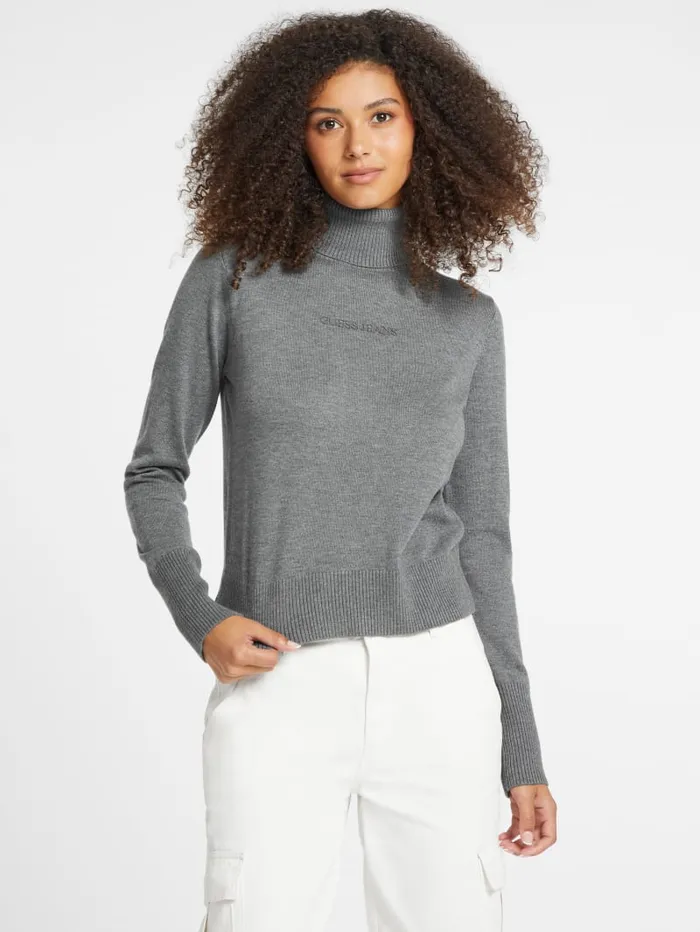 GUESS Dresses and Jumpsuits Silk And WoolBlend Turtleneck Logo Sweater Black 8211 Women