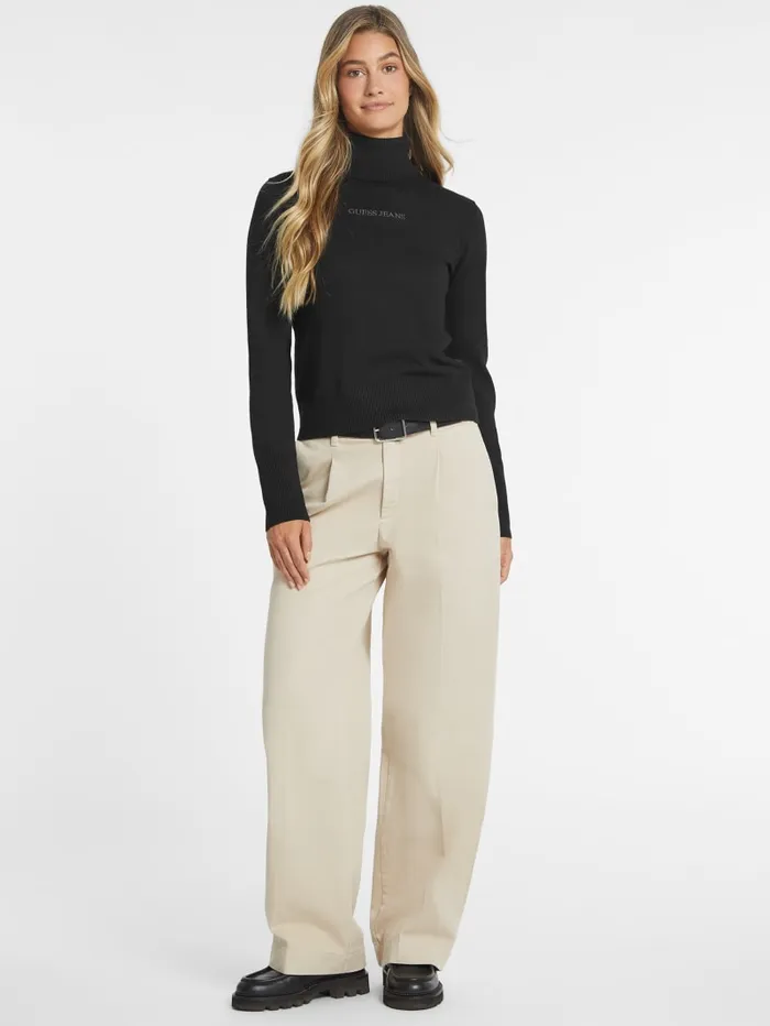GUESS Dresses and Jumpsuits Silk And WoolBlend Turtleneck Logo Sweater Black 8211 Women