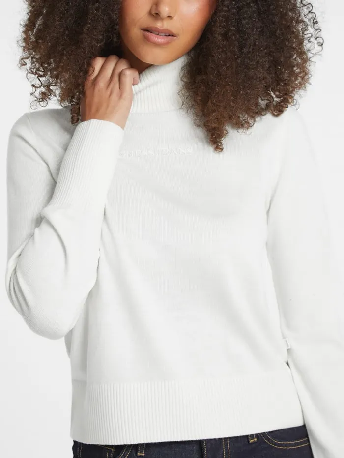 GUESS Dresses and Jumpsuits Silk And WoolBlend Turtleneck Logo Sweater Black 8211 Women