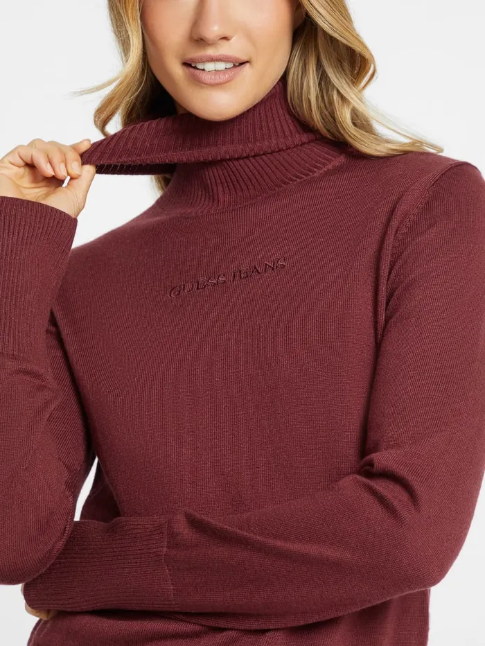 GUESS Dresses and Jumpsuits Silk And WoolBlend Turtleneck Logo Sweater Black 8211 Women
