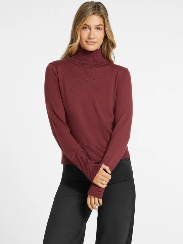GUESS Dresses and Jumpsuits Silk And WoolBlend Turtleneck Logo Sweater Black 8211 Women