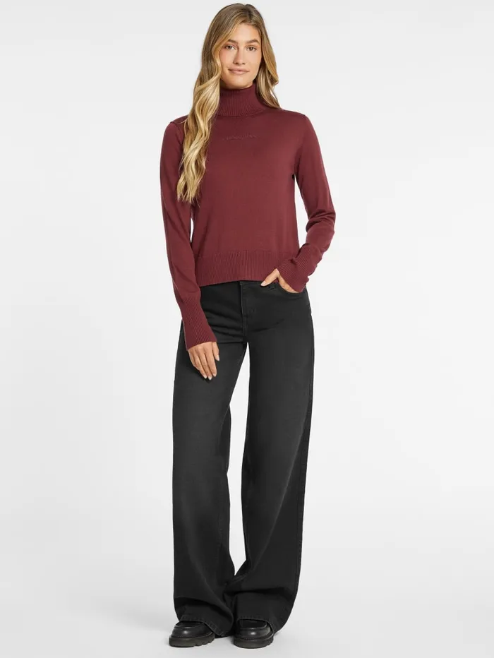 GUESS Dresses and Jumpsuits Silk And WoolBlend Turtleneck Logo Sweater Black 8211 Women