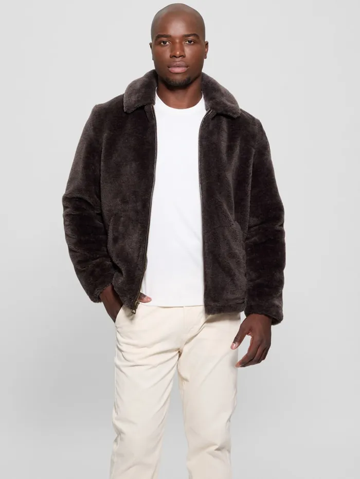GUESS Guess Eco Eco Teddy Sherpa Jacket Brown 8211 Men