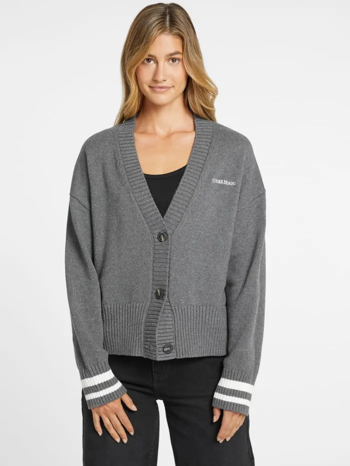 GUESS Hoodies and Sweaters Embroidered Logo Varsity Cardigan Gray 8211 Women