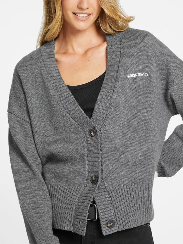 GUESS Hoodies and Sweaters Embroidered Logo Varsity Cardigan Gray 8211 Women