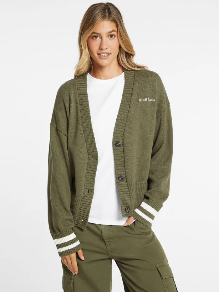 GUESS Hoodies and Sweaters Embroidered Logo Varsity Cardigan Gray 8211 Women