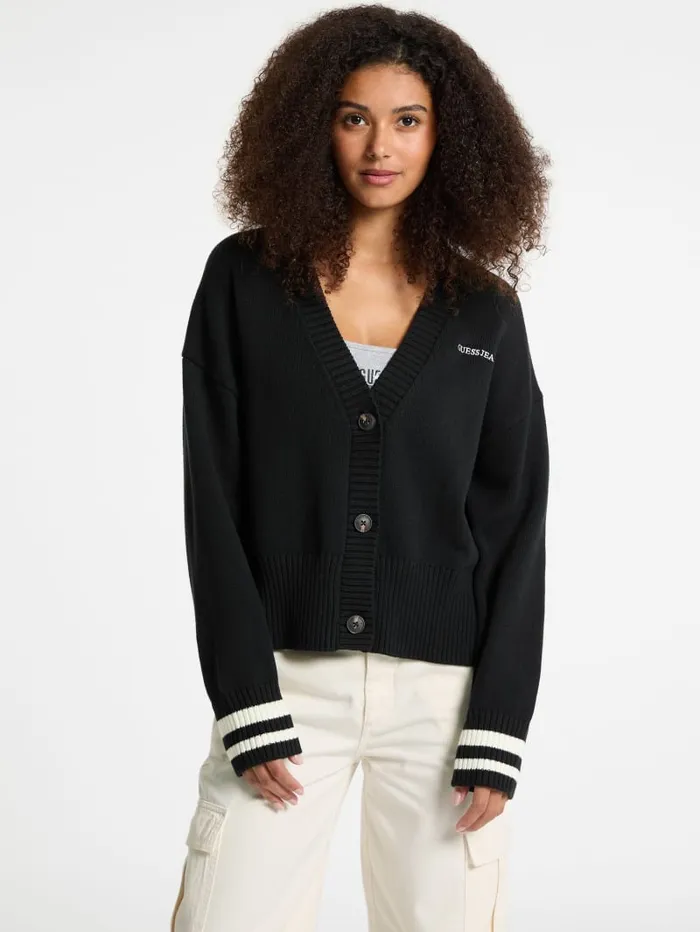 GUESS Hoodies and Sweaters Embroidered Logo Varsity Cardigan Gray 8211 Women