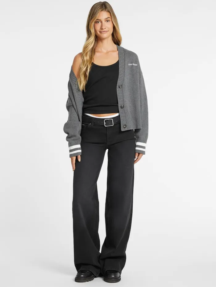 GUESS Hoodies and Sweaters Embroidered Logo Varsity Cardigan Gray 8211 Women