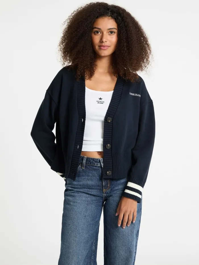GUESS Hoodies and Sweaters Embroidered Logo Varsity Cardigan Gray 8211 Women