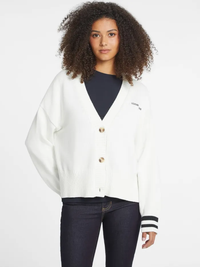 GUESS Hoodies and Sweaters Embroidered Logo Varsity Cardigan Gray 8211 Women