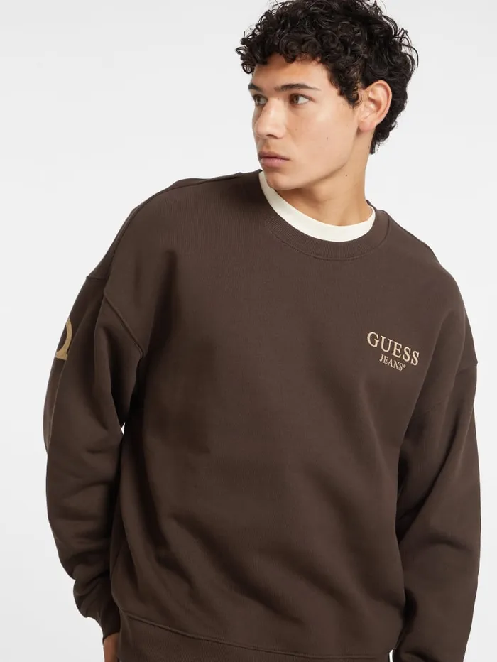 GUESS Hoodies and Sweaters Macro Logo Crewneck Sweatshirt Brown 8211 Men