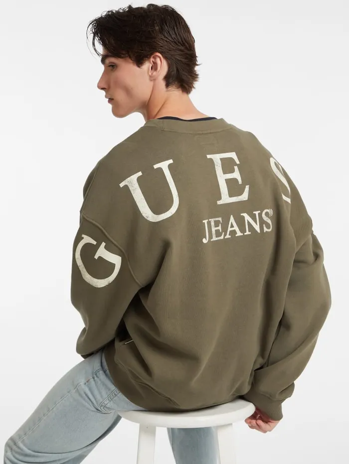 GUESS Hoodies and Sweaters Macro Logo Crewneck Sweatshirt Brown 8211 Men