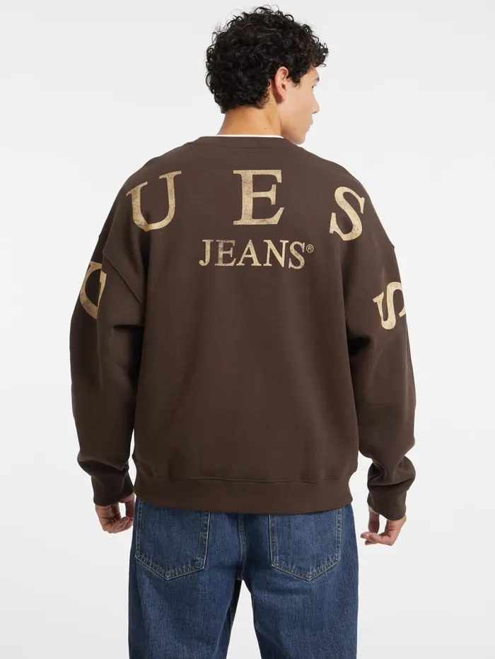 GUESS Hoodies and Sweaters Macro Logo Crewneck Sweatshirt Brown 8211 Men