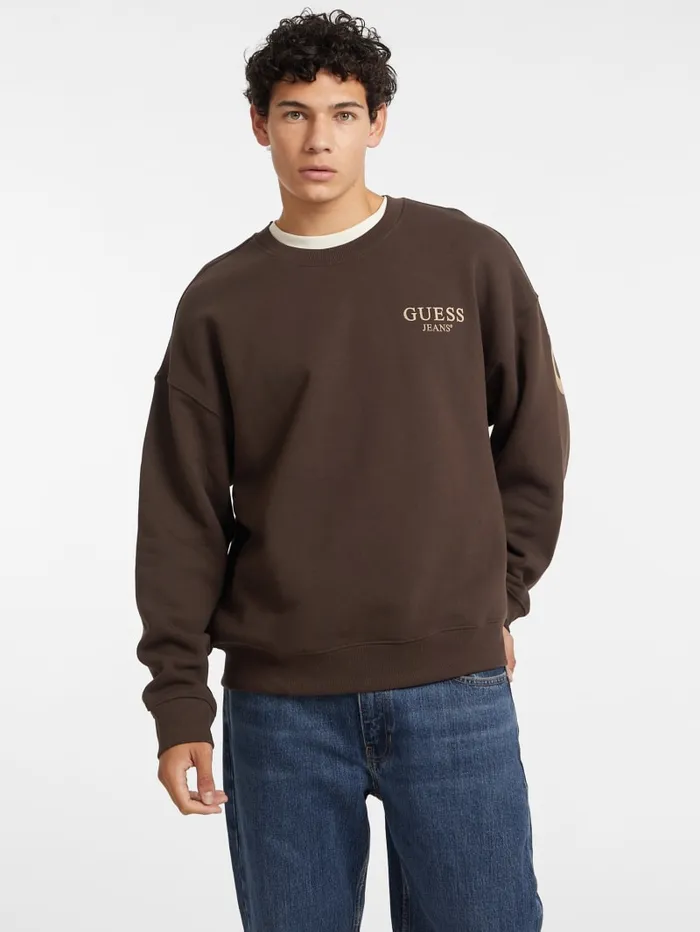 GUESS Hoodies and Sweaters Macro Logo Crewneck Sweatshirt Brown 8211 Men