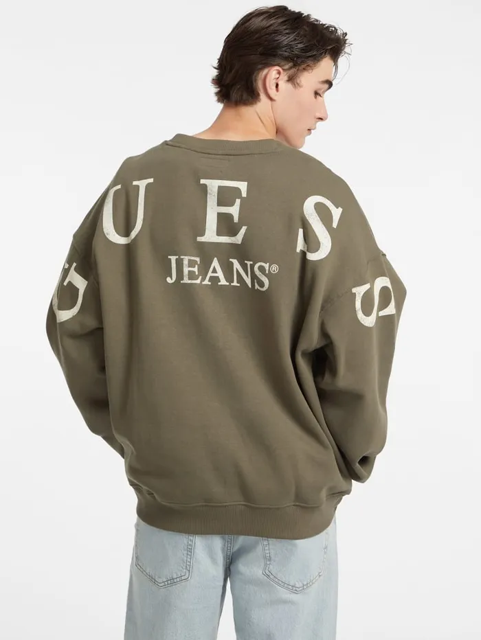 GUESS Hoodies and Sweaters Macro Logo Crewneck Sweatshirt Brown 8211 Men