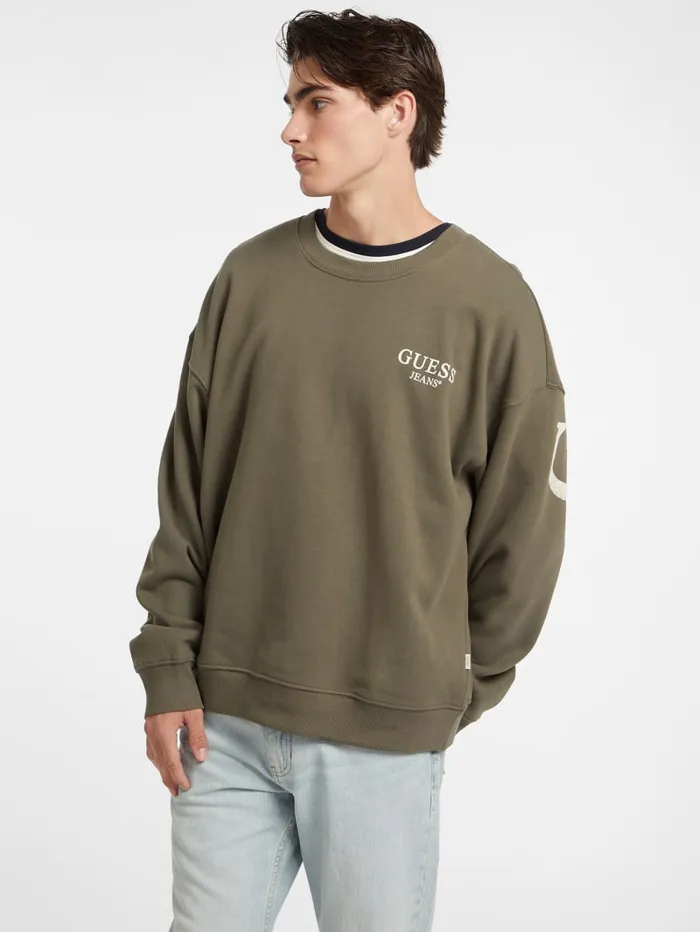 GUESS Hoodies and Sweaters Macro Logo Crewneck Sweatshirt Brown 8211 Men