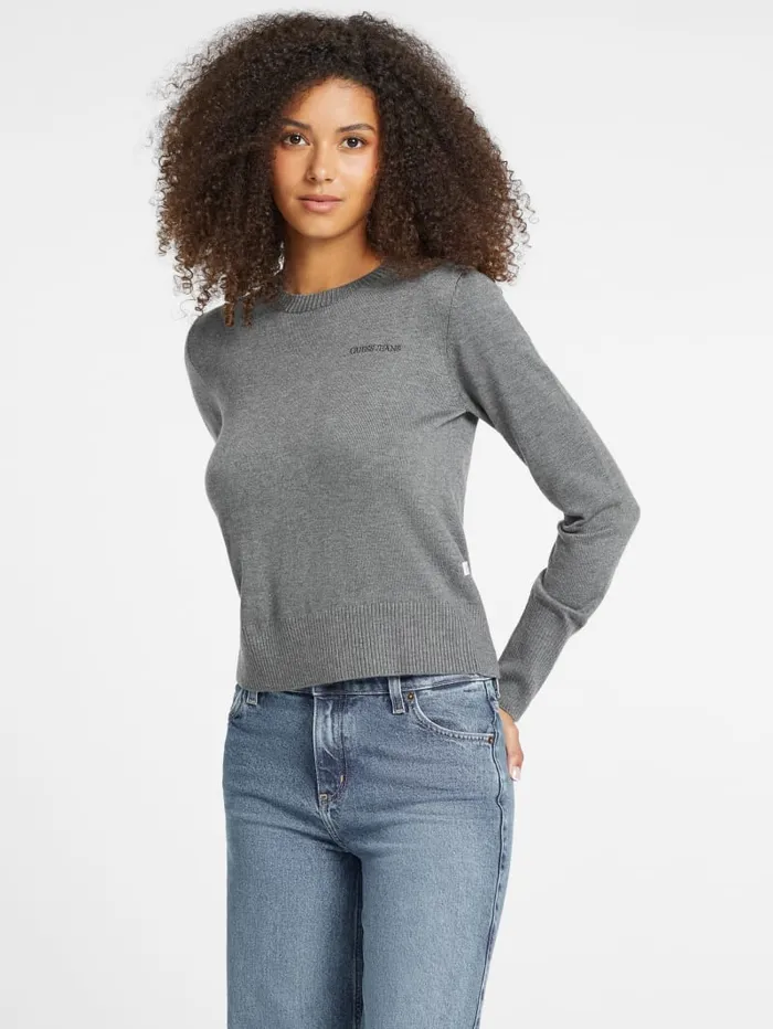 GUESS Hoodies and Sweaters Silk And WoolBlend Crew Logo Sweater Red 8211 Women