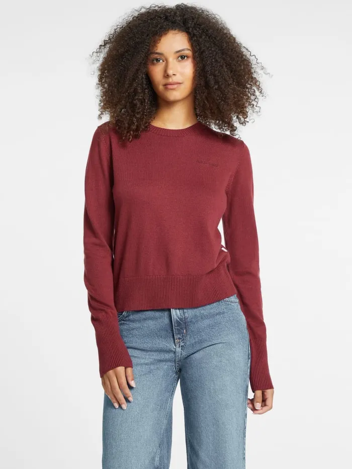 GUESS Hoodies and Sweaters Silk And WoolBlend Crew Logo Sweater Red 8211 Women