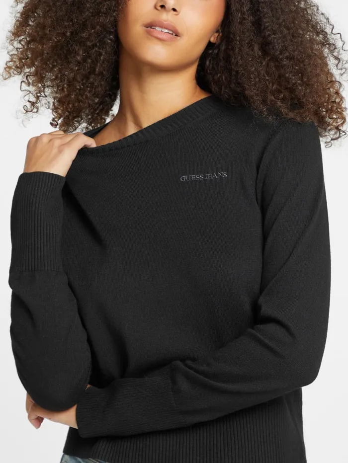 GUESS Hoodies and Sweaters Silk And WoolBlend Crew Logo Sweater Red 8211 Women